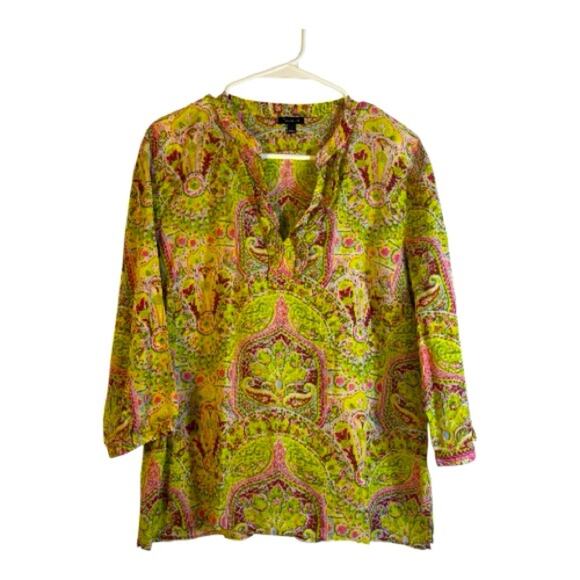 Talbots Green and Pink Paisley V-neck Tunic Size Large - Picture 1 of 7